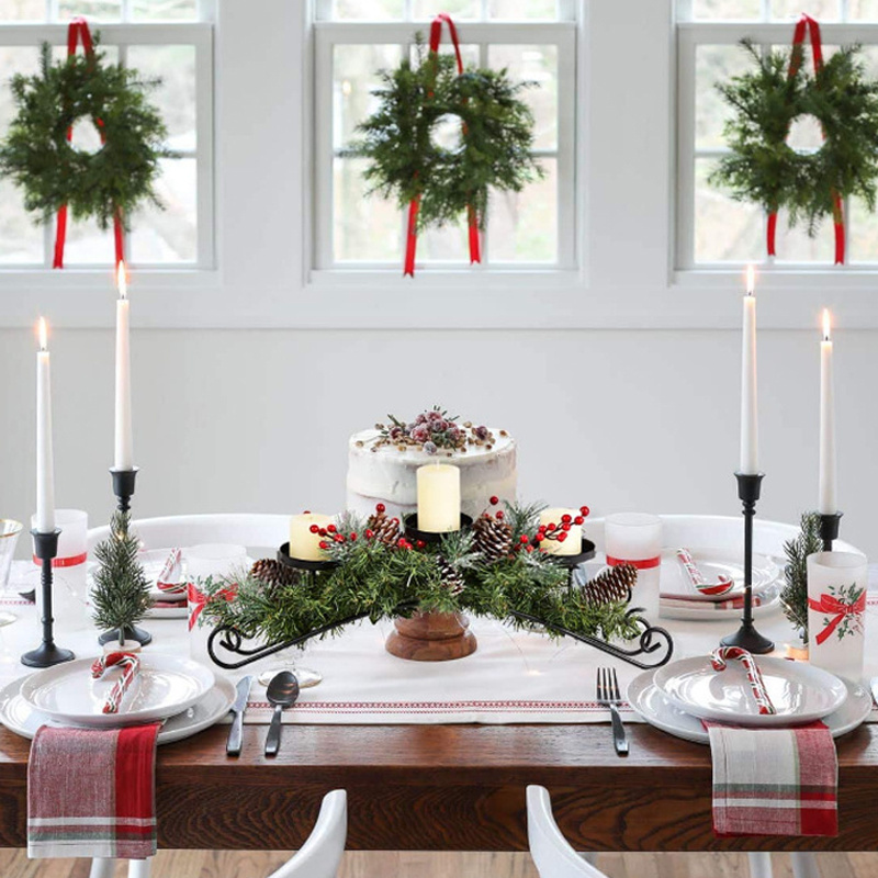 Hot Selling Christmas And Thanksgiving Tabletop Centerpiece Wreath Decorative Candle Holders With 3 Flameless Candle holder