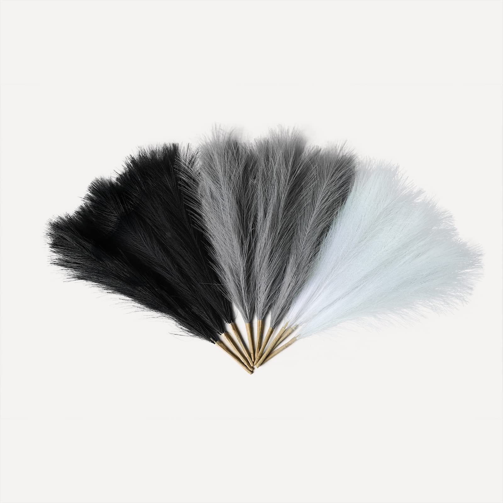 9PCS Faux Pampas Grass Artificial Pampas Grass Black & White & Grey Fluffy Pompous Grass Flower Arrangement for Boho Home