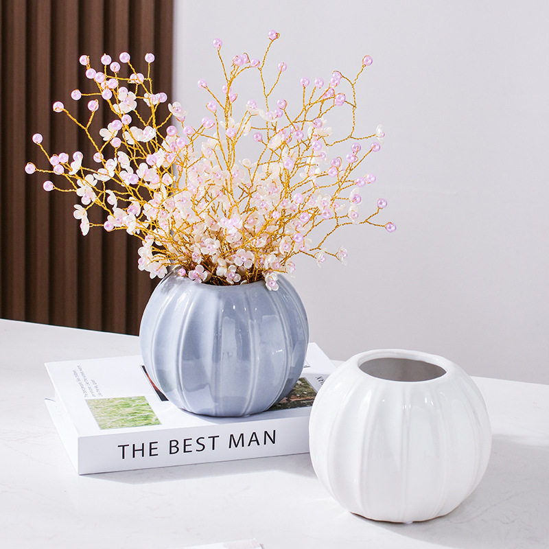 NISEVEN High Quality Home Decoration Nordic Circle Pottery Decorative Vase Cute Shape Pumpkin Ceramic Vase