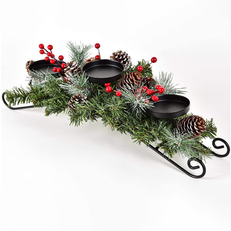 Hot Selling Christmas And Thanksgiving Tabletop Centerpiece Wreath Decorative Candle Holders With 3 Flameless Candle holder