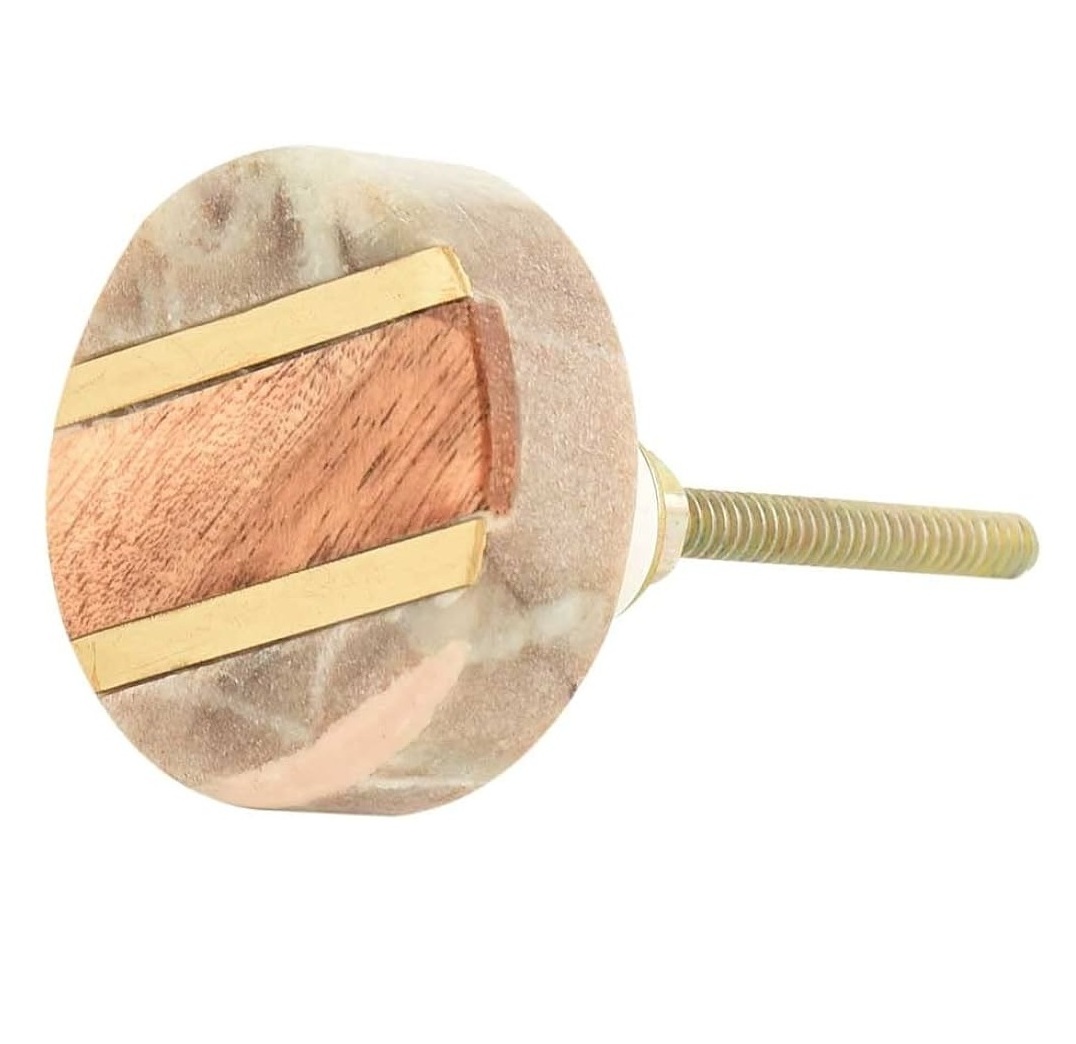 Round Shaped Designer Wooden Marble Metal Inlay Cabinet Kitchen Bedroom Door Knob Wholesale Price Unique Top Quality Knob