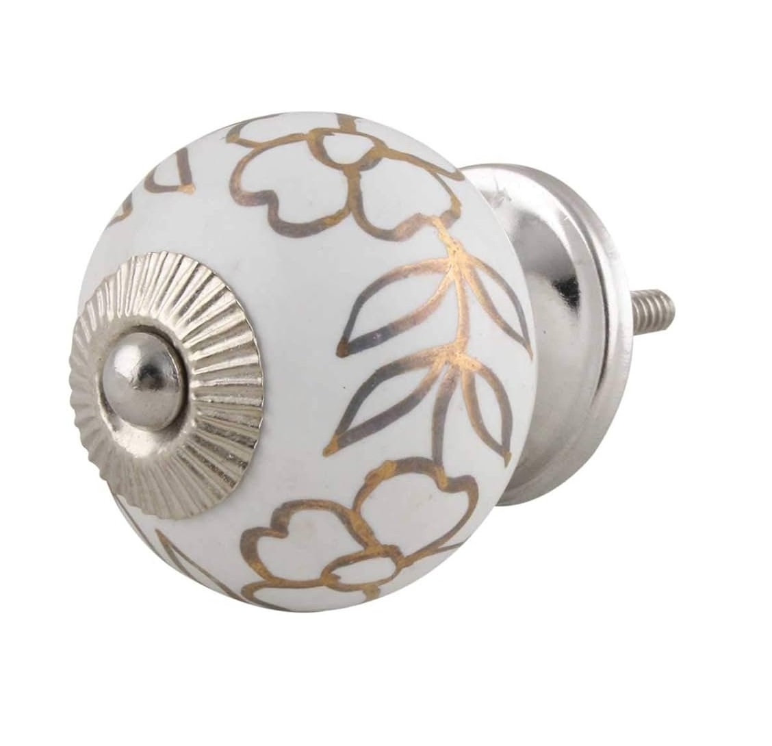 Eye-Catching Quality hot sale Vintage white & golden theme classy patterns ceramic handle Door Knob drawer dresser cabinet knob