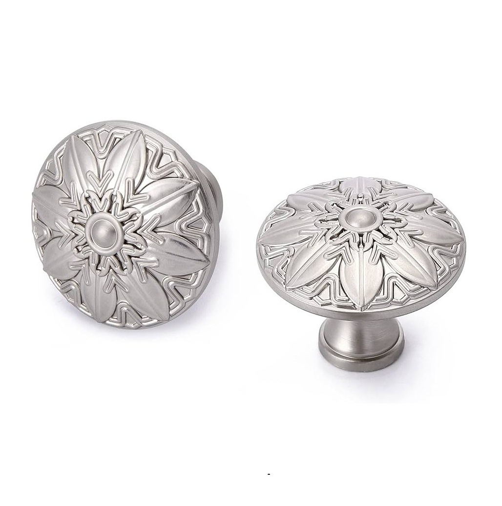 Floral Design Solid Brass knobs for furniture cabinet drawer kitchen cupboard wardrobe door Gold chrome silver pulls handles kno