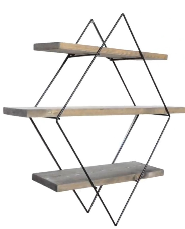 Luxury Quality Large 2 Tier Dual  Iron Decorative Wall Shelf with Wooden Top for Wall Shelving Customized modern racks