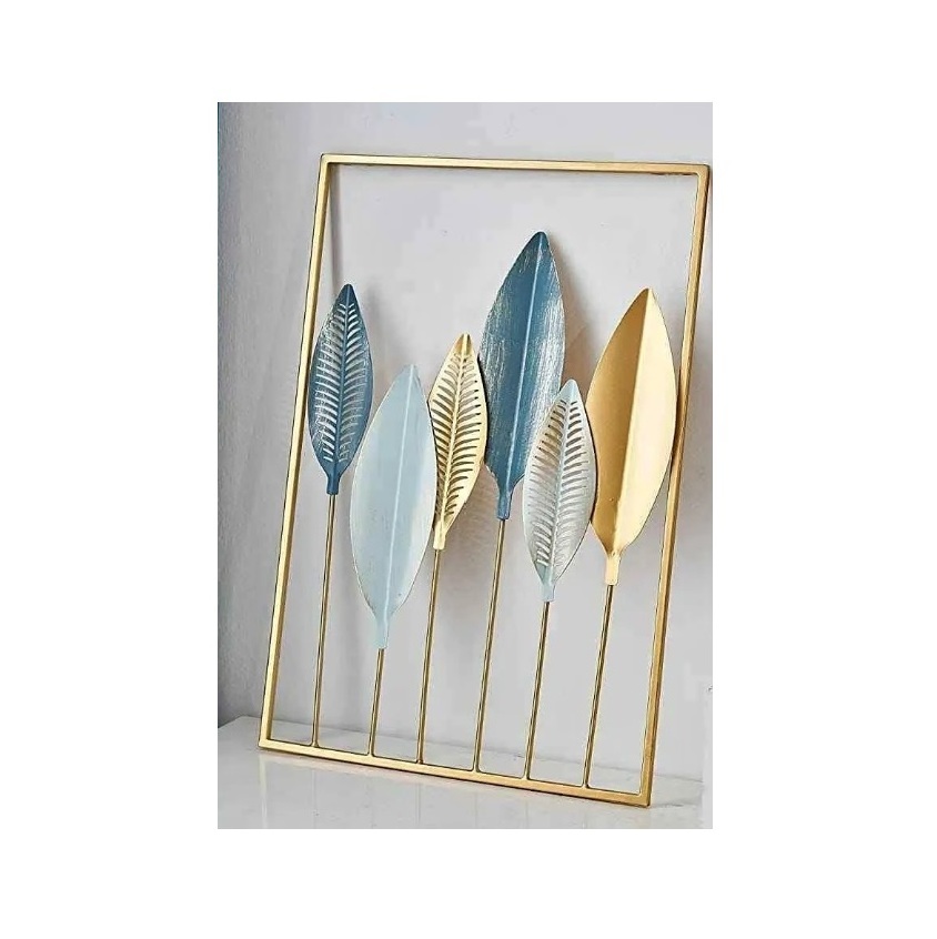 Creative Design Home Interior Metal Wall Art Gold & Sky Blue Hanging Wall Decor For Bed Room Hotel Restaurant decoration.