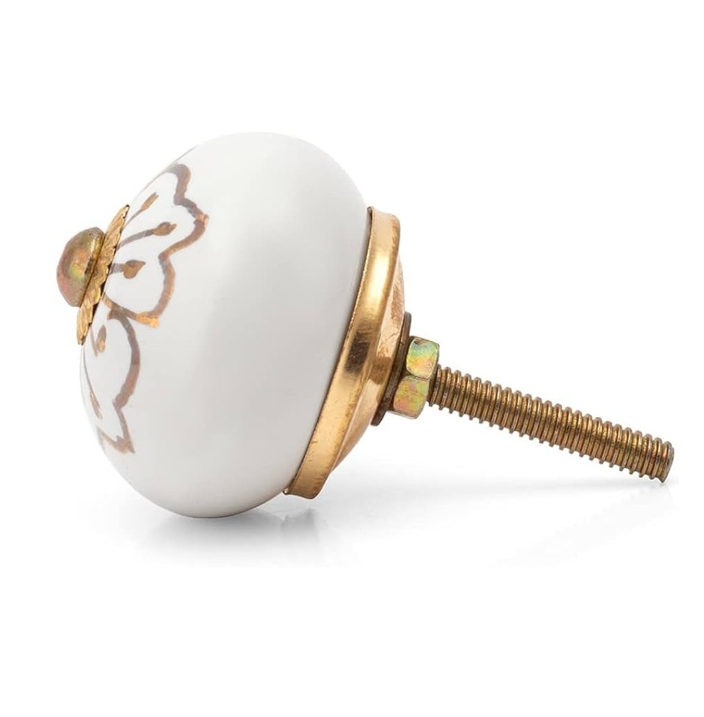 Eye-Catching Quality hot sale Vintage white & golden theme classy patterns ceramic handle Door Knob drawer dresser cabinet knob