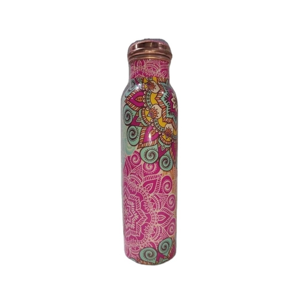 Travelling Water Storage Copper Bottle With Enameled Design Gift Kitchenware Drink Ware Metal Water Bottle