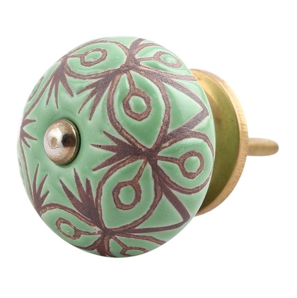 Eye-Catching Quality hot sale Vintage white & golden theme classy patterns ceramic handle Door Knob drawer dresser cabinet knob