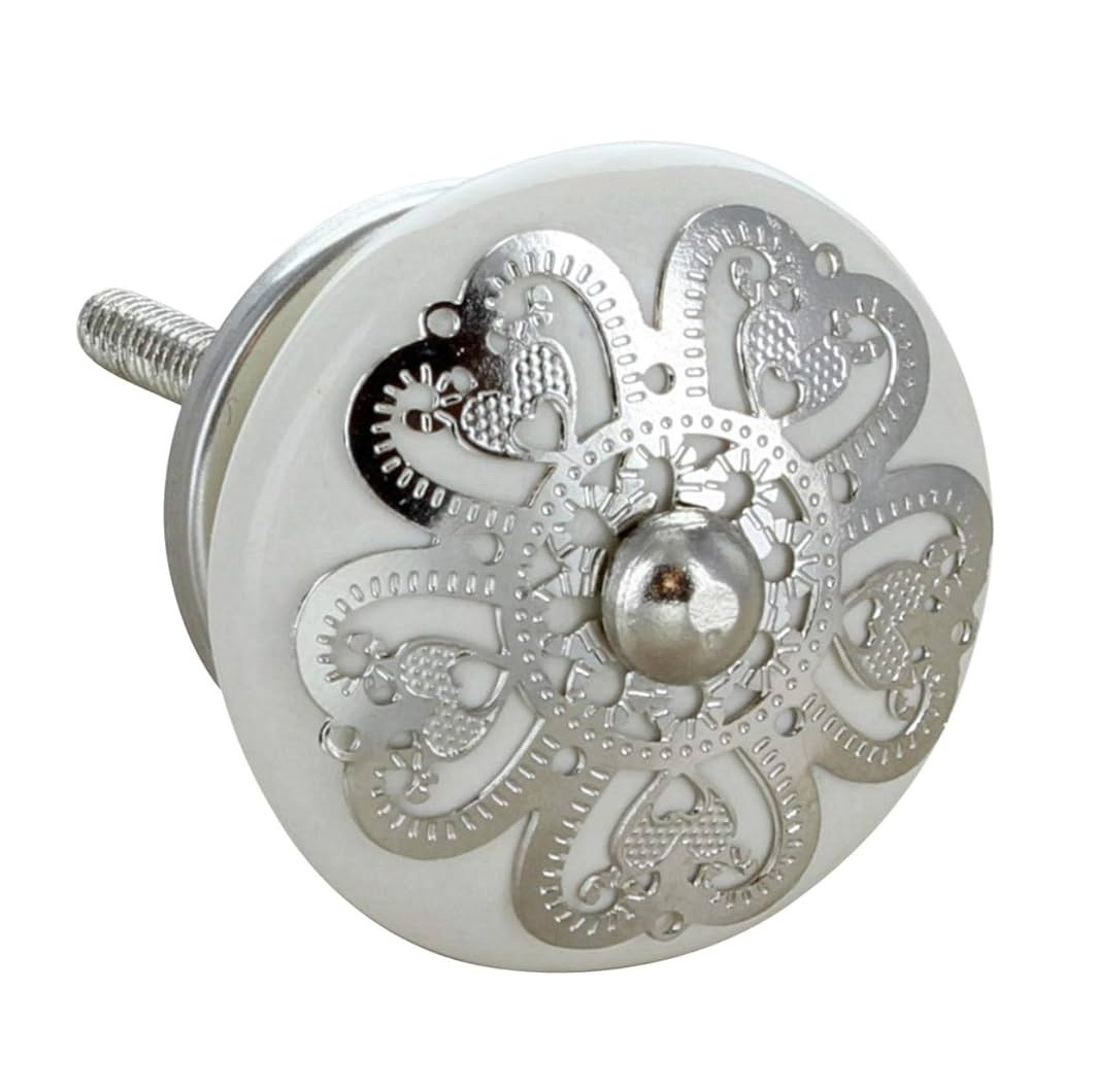 White Color Embossed Ceramic Fresh Quality Pulls & Handle Colored Design Furniture Door Handle Antique Style Cabinet Handle Knob