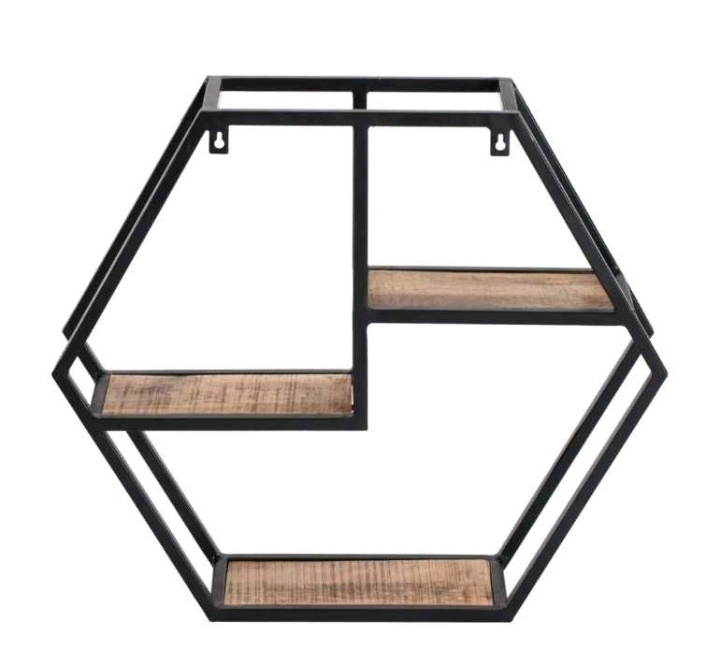 Luxury Quality Large 2 Tier Dual  Iron Decorative Wall Shelf with Wooden Top for Wall Shelving Customized modern racks