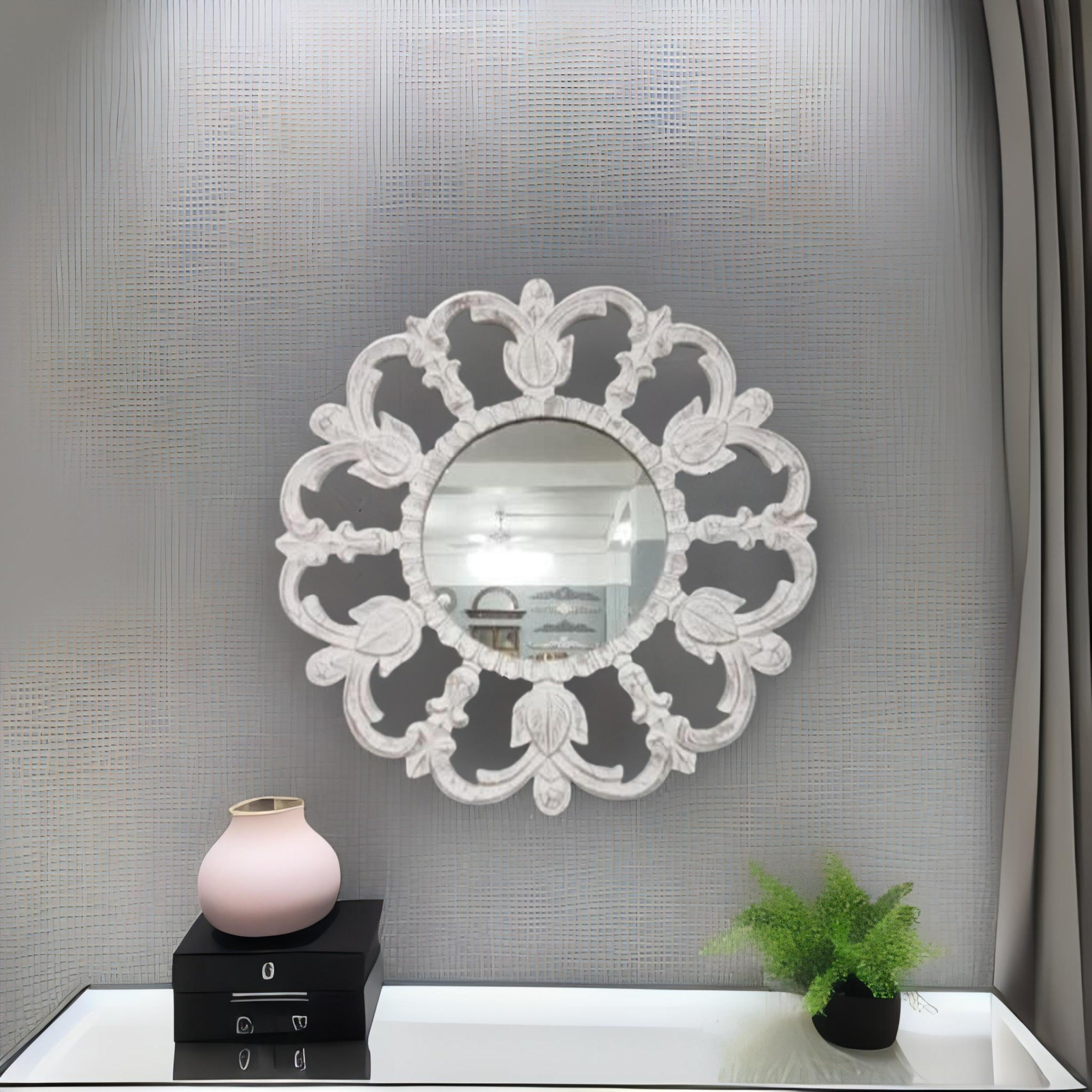 Wooden Carving Decorative wall Mirror MDF Wall Mirror Luxury wall mirror For Living Room Bedroom Guest room Home Decoration