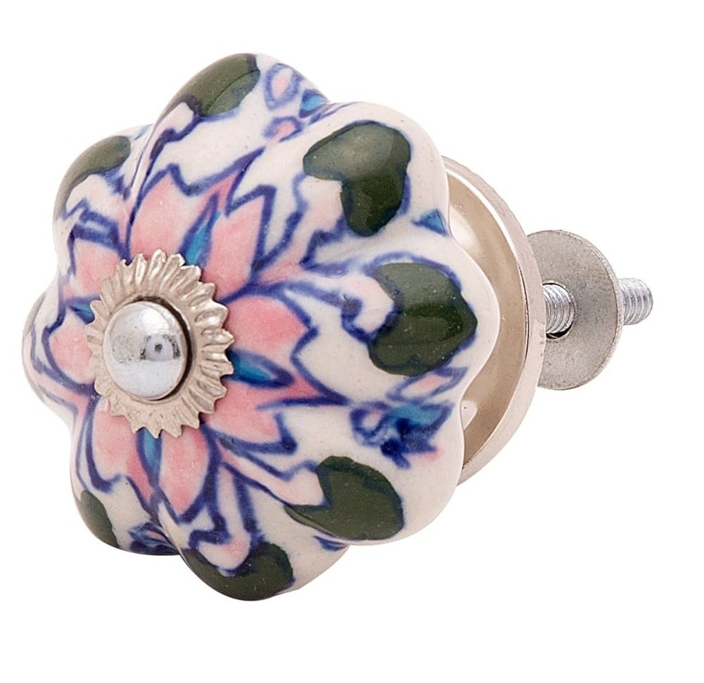 Super Ceramic Knobs Multicolor Kitchen Hand Painted Floral Antique Usage Home Dresser Door Cabinet Handmade Decorative Turquoise