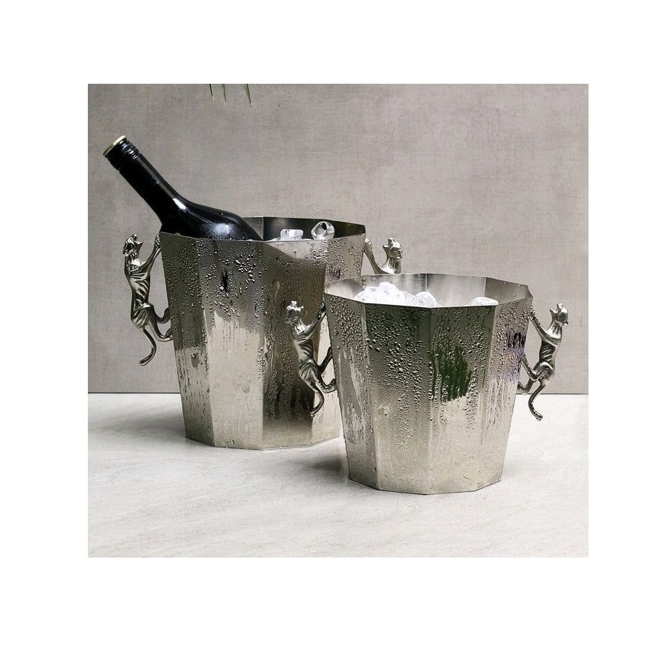 Customize Party Metal Aluminum Casted Champagne wine Bucket With Ring Handles Metal Decoration Stand ice bucket