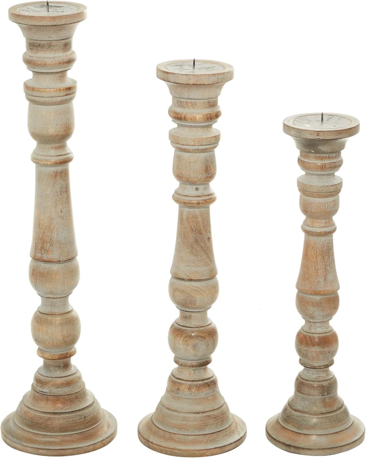 Mango Wood Long Pillar Candle Holders set of 3 Rustic White Hand Carved Mango Wood Candle Holders in Home Living Room