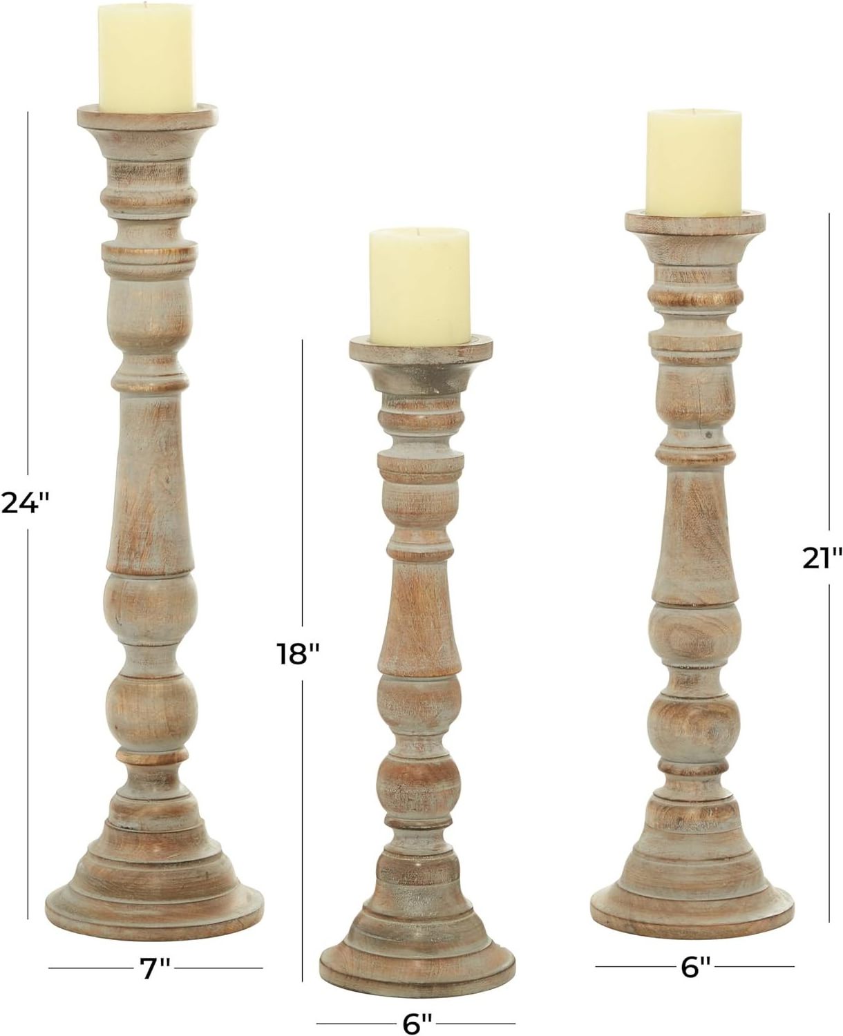 Mango Wood Long Pillar Candle Holders set of 3 Rustic White Hand Carved Mango Wood Candle Holders in Home Living Room