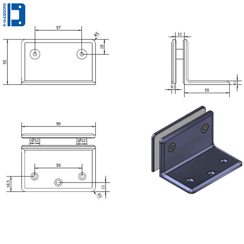 Heavy Duty Matt Black Wall Mount Brass Bathroom Shower Glass Clamp or Bracket Glass Connector Door Hinge Clamp