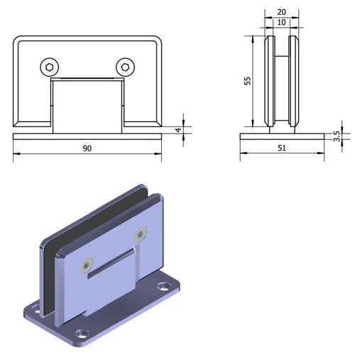 Polished Chrome Finished Shower Gate Hardware 90 Degrees Opening Angle Shower Room Doors Hinge Replacement Parts