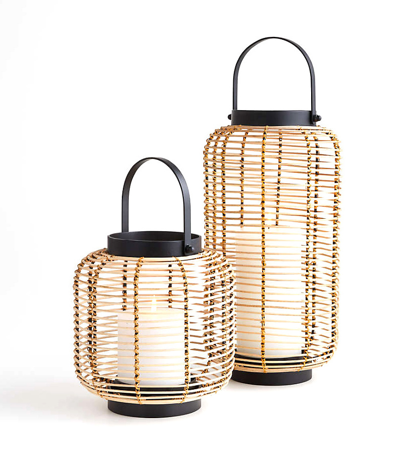 Handwoven Natural Rattan Lanterns Decorative Lanterns Candle Holder Centerpiece Set of 2