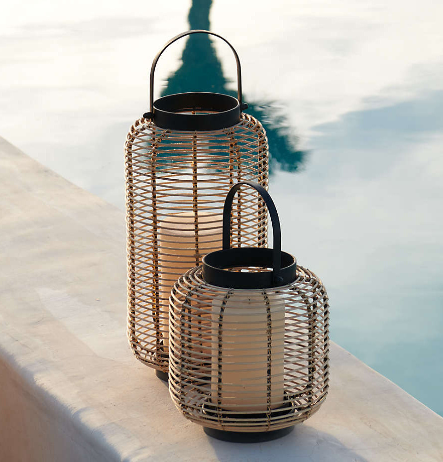 Handwoven Natural Rattan Lanterns Decorative Lanterns Candle Holder Centerpiece Set of 2