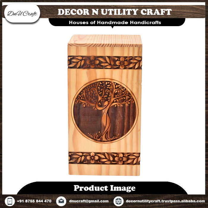 Wooden Box Funeral Cremation Urns for Human Ashes Adult Large - Burial Urns for Columbarium - Tree of Life Flying Bird