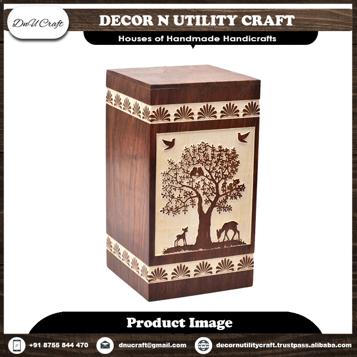 Wooden Box Funeral Cremation Urns for Human Ashes Adult Large - Burial Urns for Columbarium - Tree of Life Flying Bird