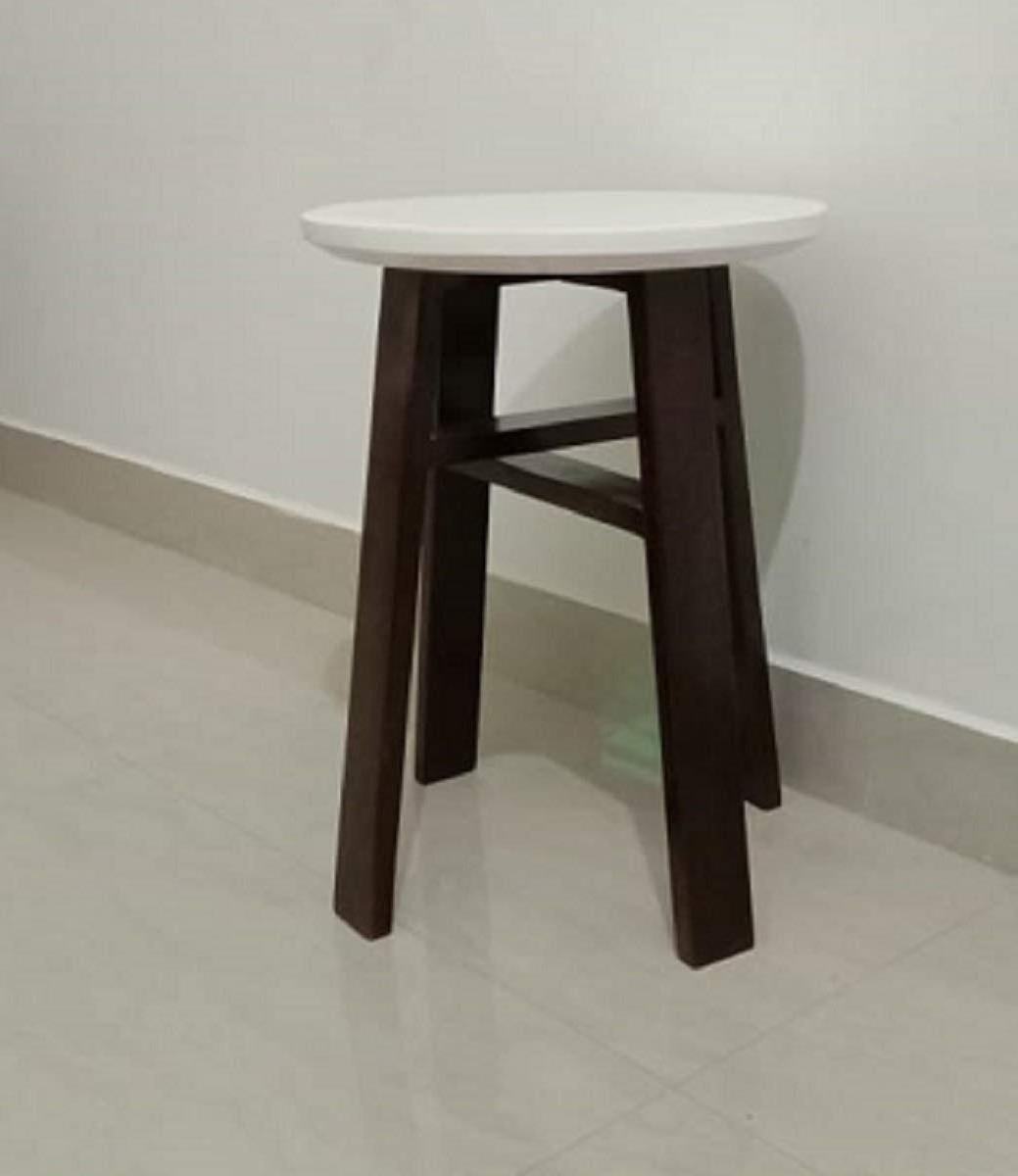 Solid Sheesham Wood Round Bedside End Table for Living Room (White & Walnut Finish)