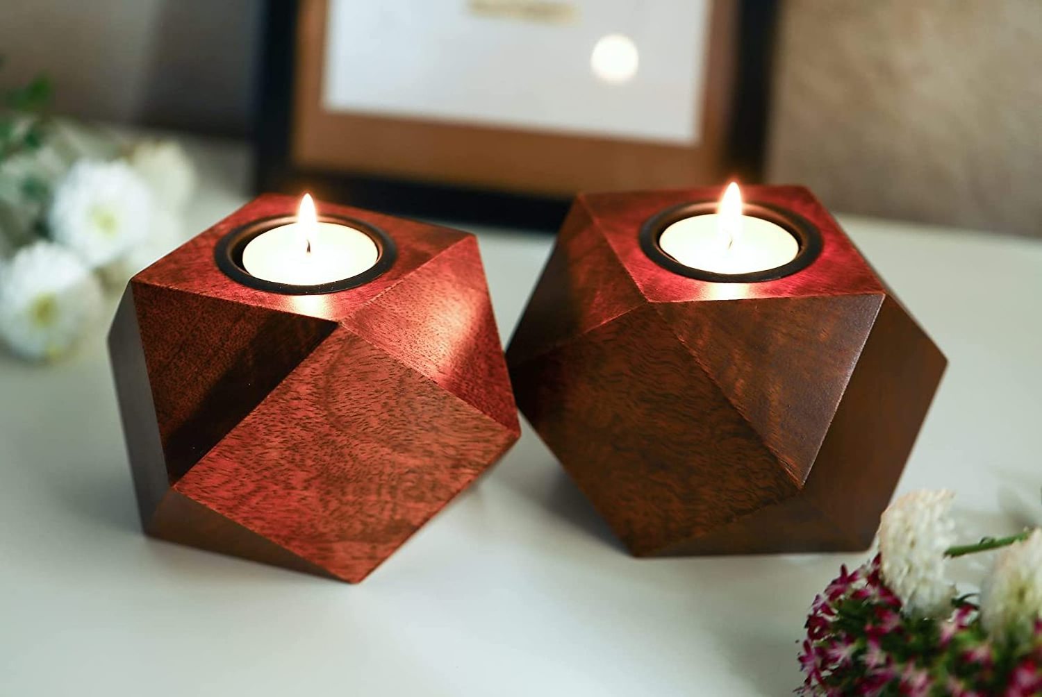 Premium Home Accessories Wooden Decorative Tealight Holder Handmade Best Wooden Candle Holder With Polished  Wooden Geometric