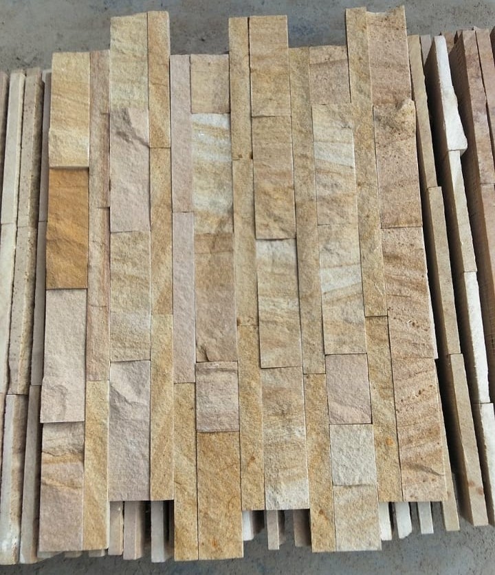 Teakwood Yellow Sandstone Ledger Panels Top Quality Decorative Wall Cladding interior exterior Split face Stacked Culture Stones