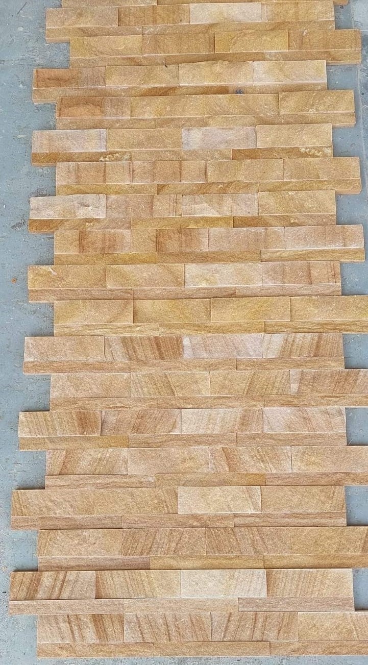 Teakwood Yellow Sandstone Ledger Panels Top Quality Decorative Wall Cladding interior exterior Split face Stacked Culture Stones