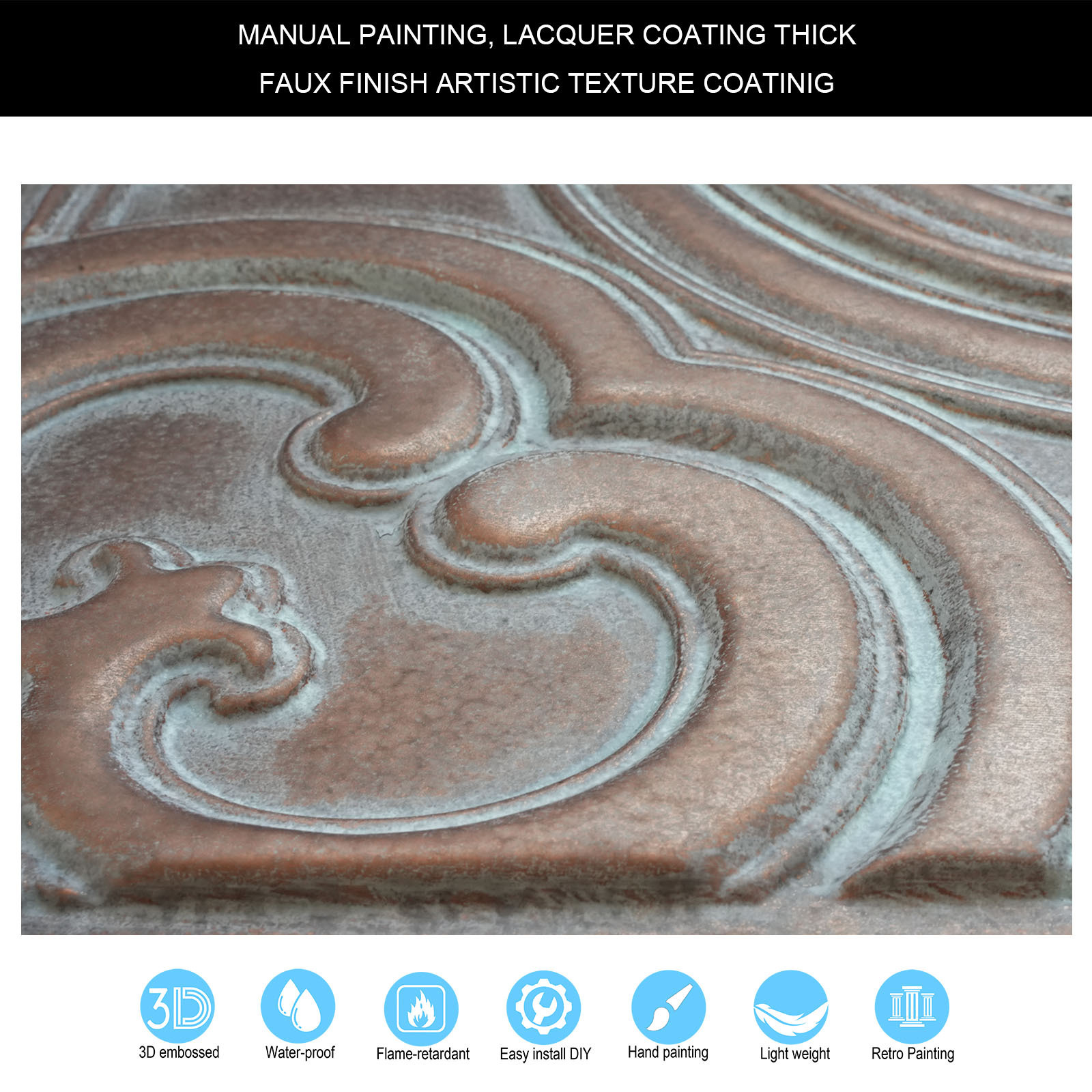 Faux finish Glue up ceiling tiles Aged patina decor wall panels Easy to Install PVC Panels PL50 Weather copper