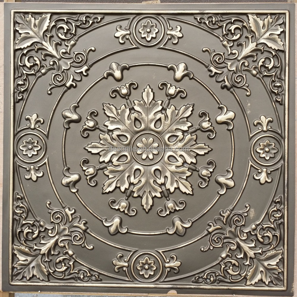 PL18 Faux tin aged brass rilievo drop in ceiling tile restaurant wall panel