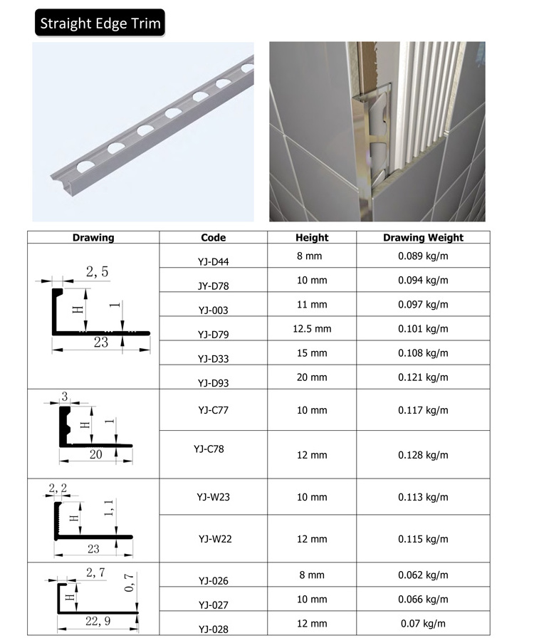 Prolink Metal Tile Trims Factory Customized YJ-D79 Metal L Shape Aluminum Corner Tile Edge Trim