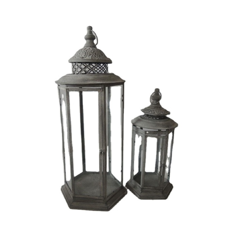 Handmade Iron Antique Candle Rustic Lantern Set for Home Decoration and Christmas Decor Customizable Print Metal Material