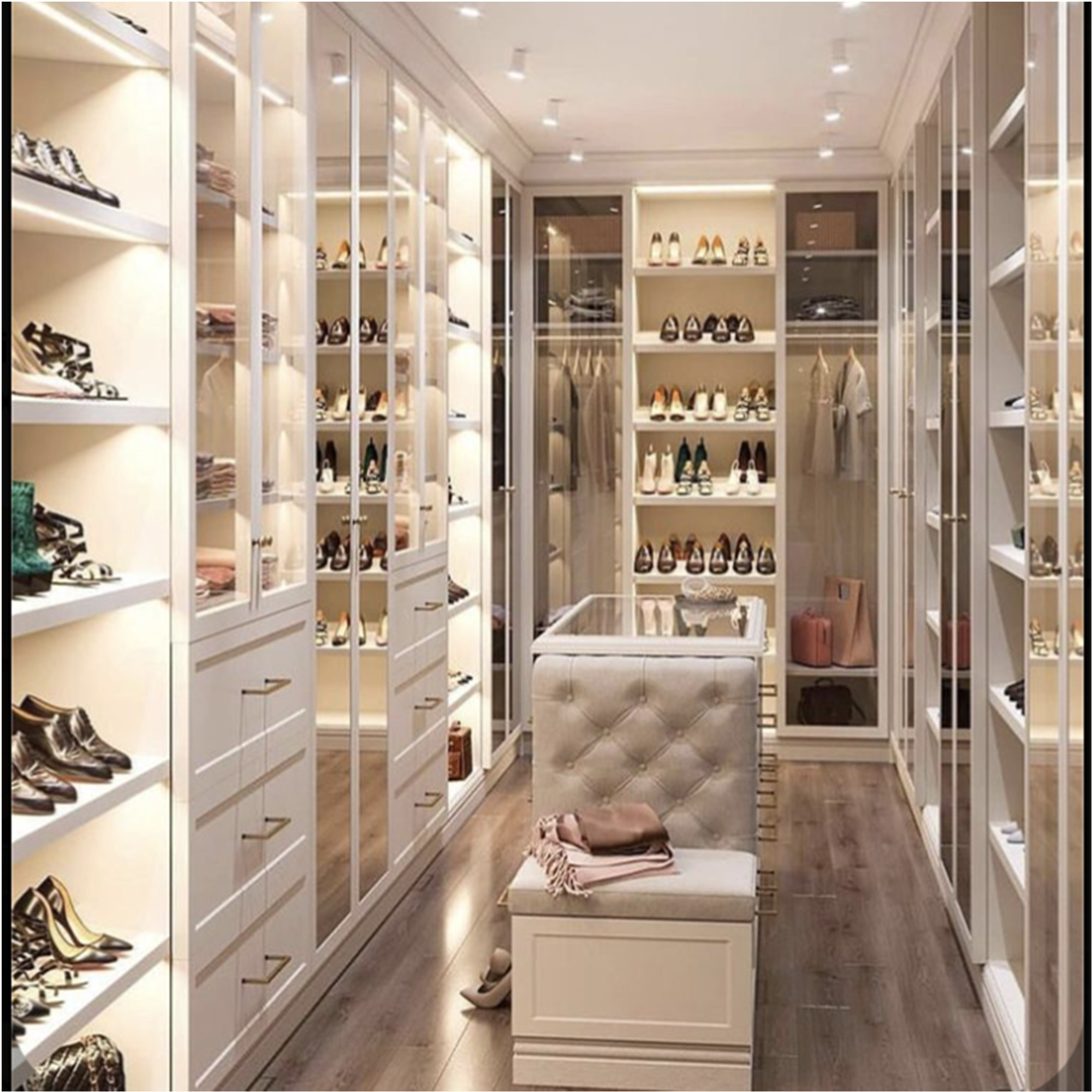 French style cream white luxury custom wooden bedroom walking closet and wardrobe