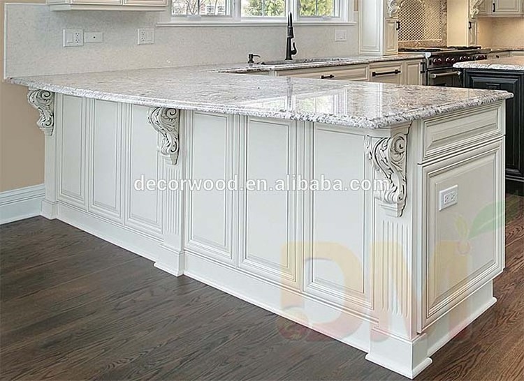 white wooden kitchen cabinets French style luxury solid wood shaker with quartz countertops island