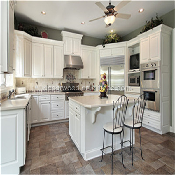 white wooden kitchen cabinets French style luxury solid wood shaker with quartz countertops island