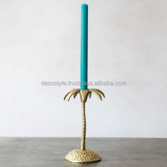 Golden Palm Single Candle Holder Brass