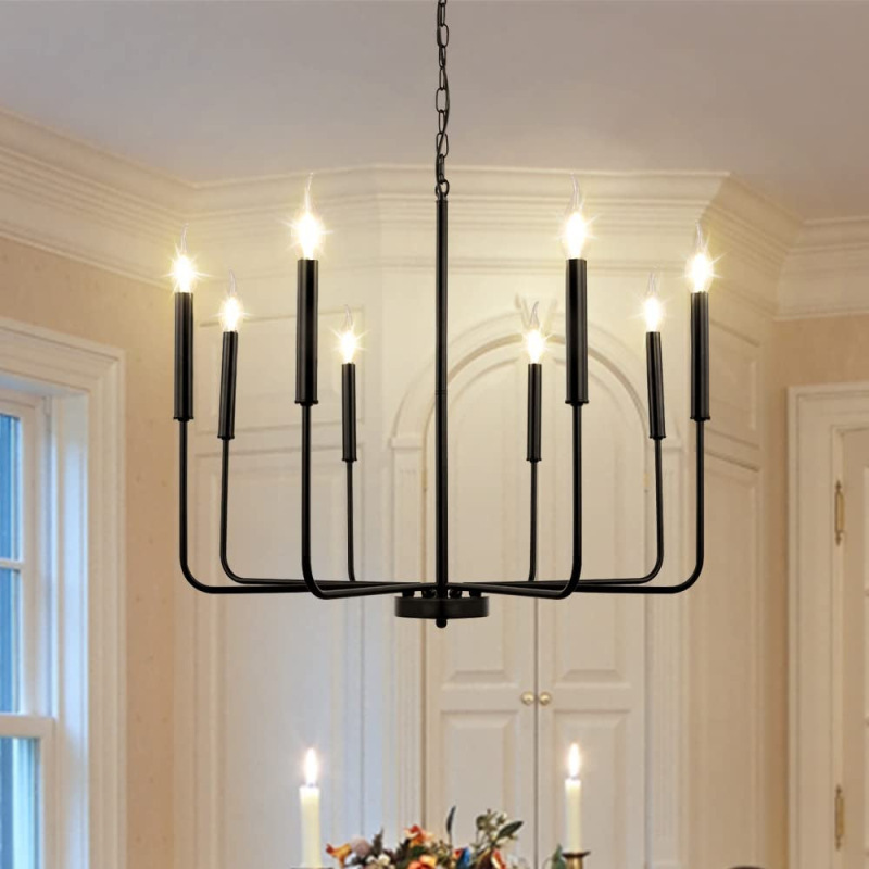 Matte Black Farmhouse Chandelier Light Fixture 6-Light Classic Candle Ceiling Light Fixtures Rustic Chandelier for Dining Room