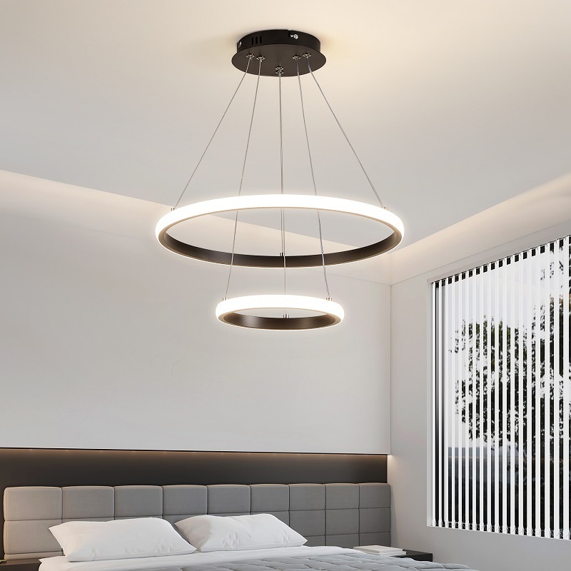 Indoor LED Light Linear Modern Style Black Ceiling Hang Fixture Rings Led Chandelier Light