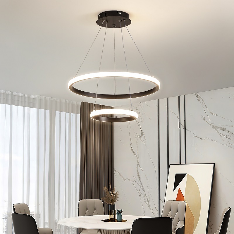 Indoor LED Light Linear Modern Style Black Ceiling Hang Fixture Rings Led Chandelier Light