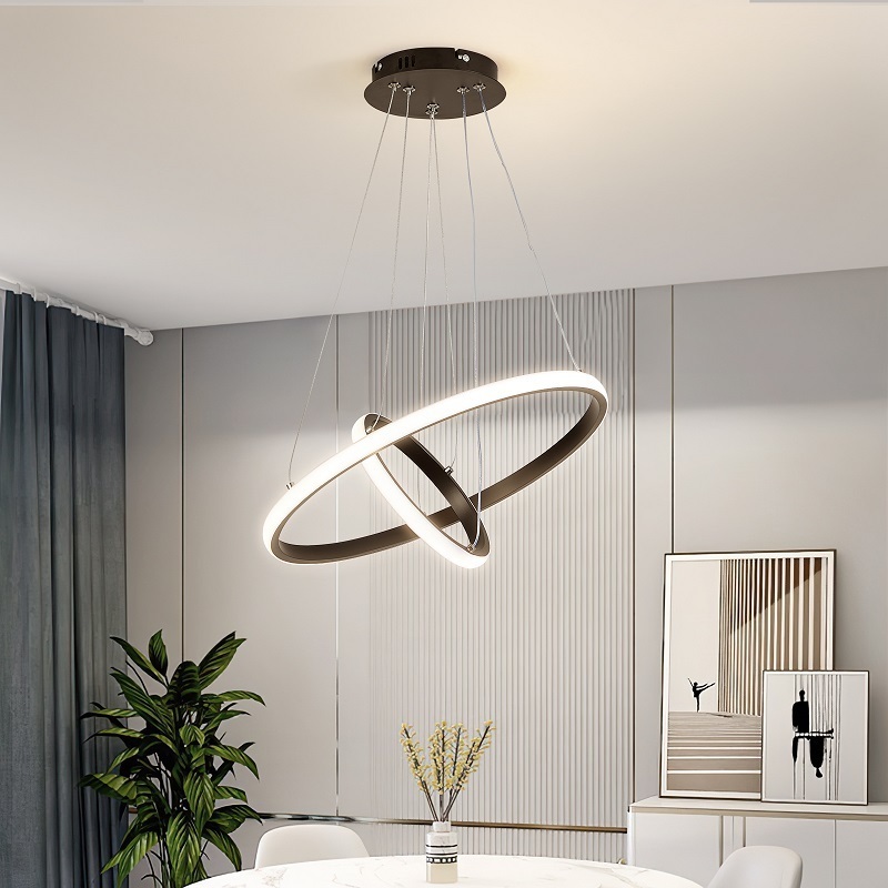 Indoor LED Light Linear Modern Style Black Ceiling Hang Fixture Rings Led Chandelier Light