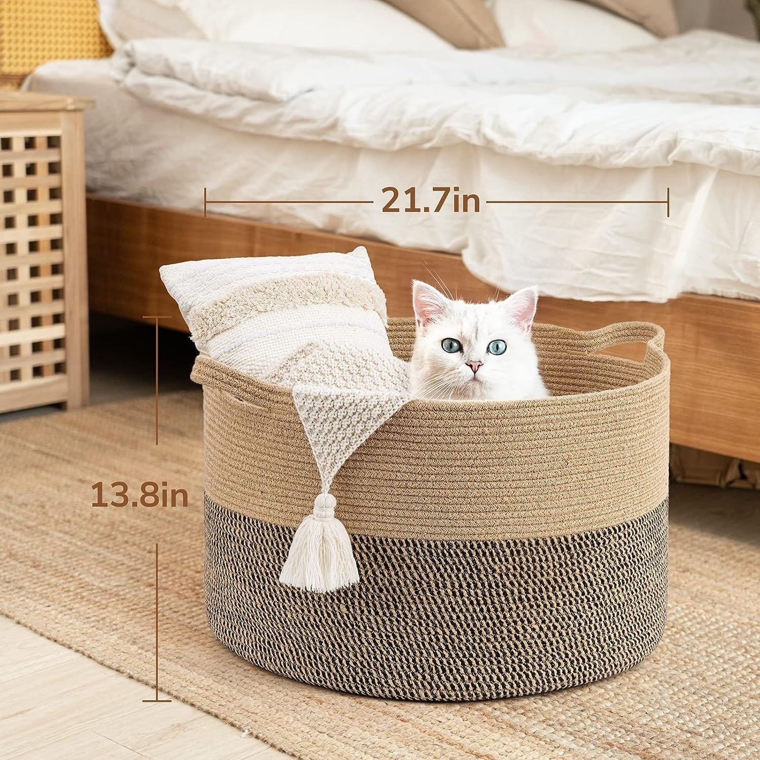 Large Woven Basket Living Room Wicker Storage Basket Bedroom Laundry Basket for Toy Pillow Shoe