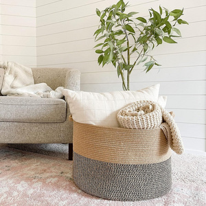 Large Woven Basket Living Room Wicker Storage Basket Bedroom Laundry Basket for Toy Pillow Shoe