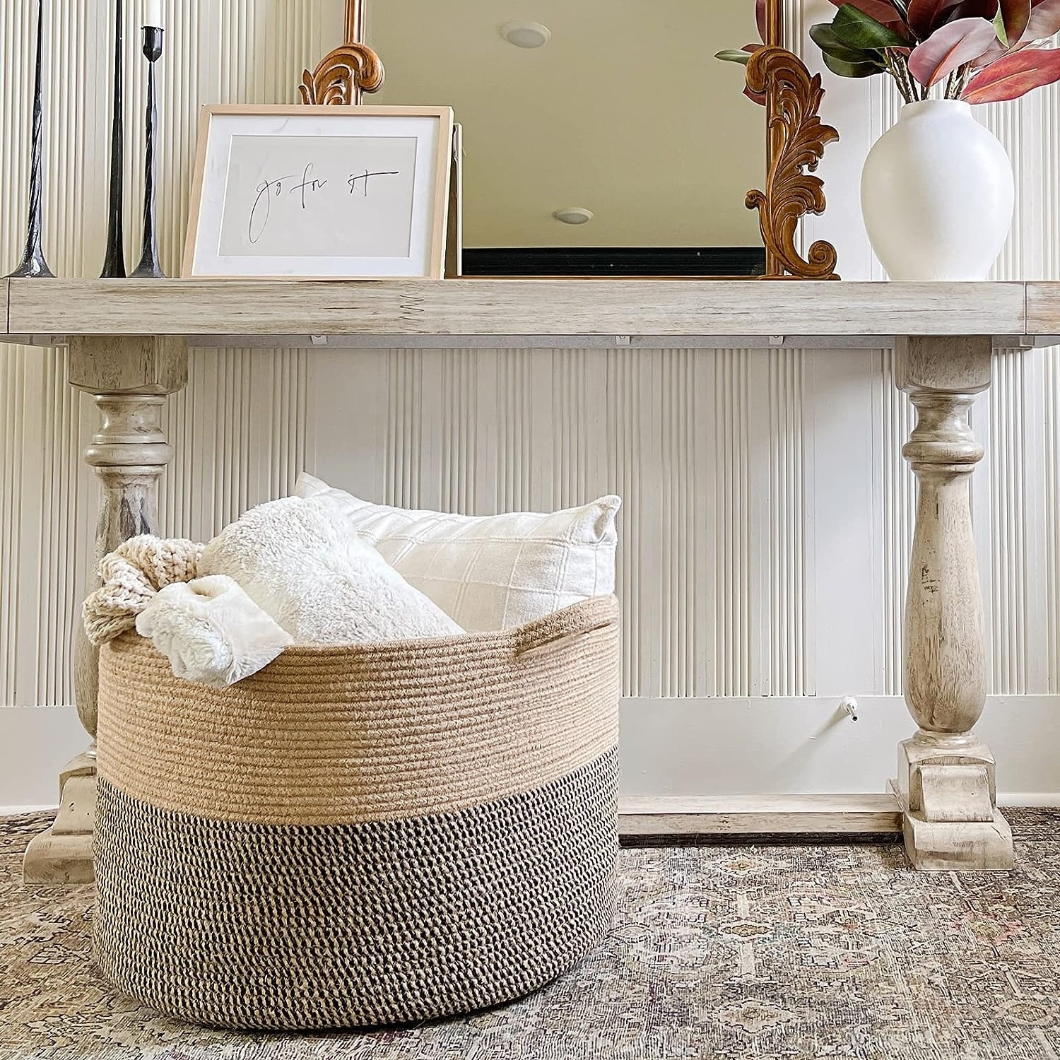 Large Woven Basket Living Room Wicker Storage Basket Bedroom Laundry Basket for Toy Pillow Shoe