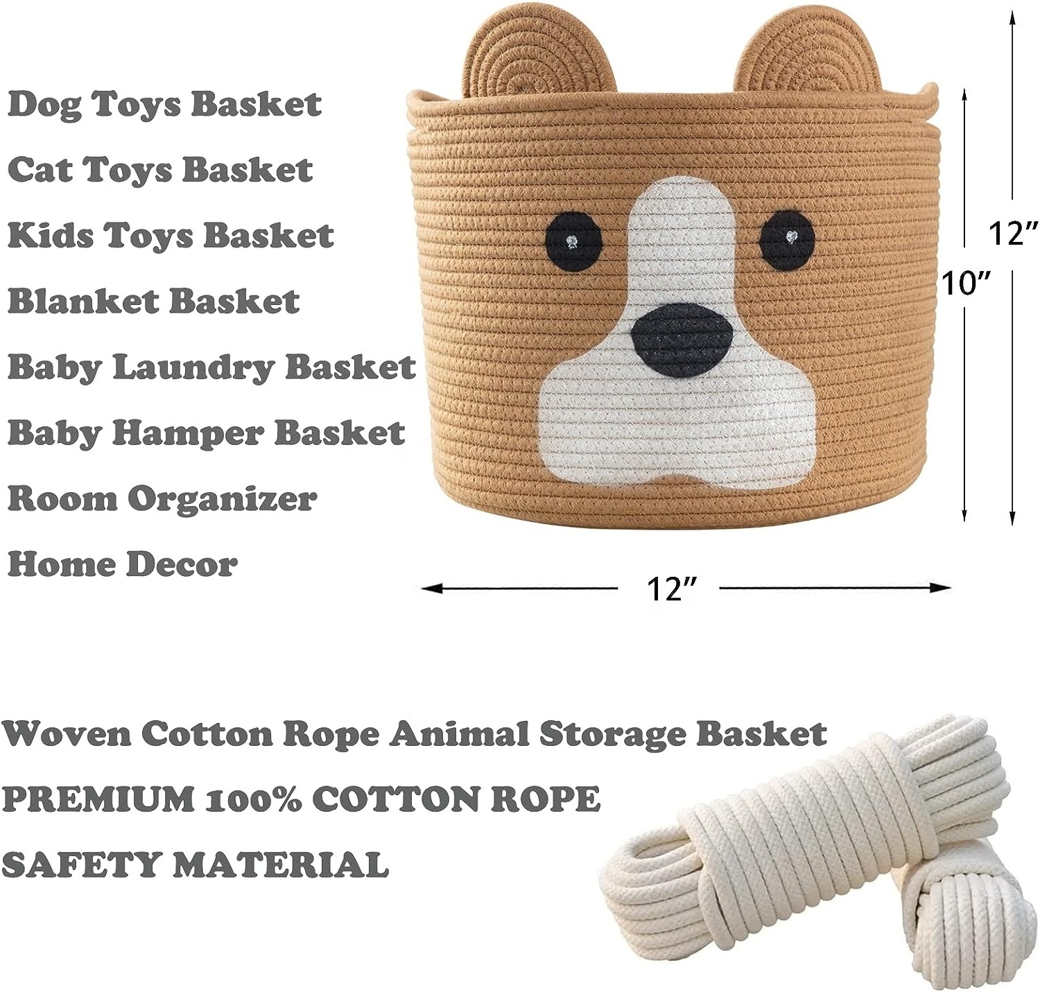 Wholesales Pet Dog Toy Woven Cotton Rope Animal Storage Basket Bin for Kids Baby Toys Basket Gifts for Dog Lovers baskets