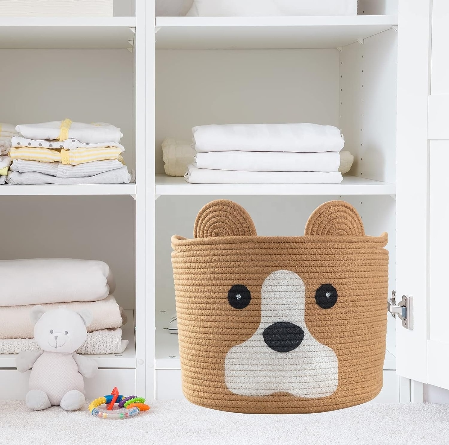 Wholesales Pet Dog Toy Woven Cotton Rope Animal Storage Basket Bin for Kids Baby Toys Basket Gifts for Dog Lovers baskets