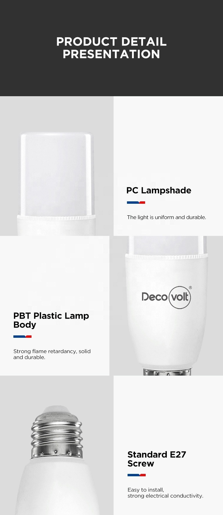 New Design Electric Energy Saving High Power PP+ Aluminum E27 15 Watt led White T Shape Bulbs