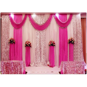 HOT SALE LONGSUN Wedding Stage Decorations Backdrop Party Drapes With Swag Silk Fabric Curtain For Wedding Birthday Event