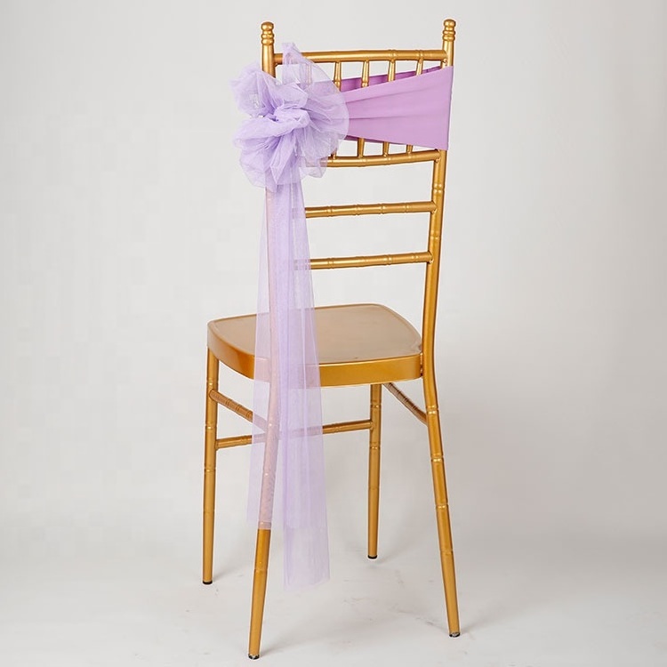 Flower bow organza chair sash with stretch fabric band for wedding banquet