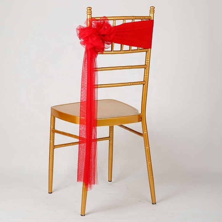 Flower bow organza chair sash with stretch fabric band for wedding banquet